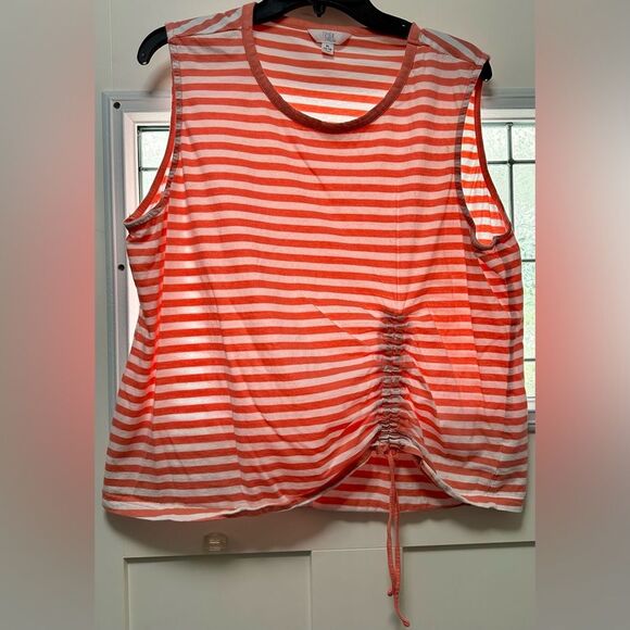 Woman’s Time & Tru Tank Top. Orange and White Stripe (212) - Picture 1 of 2